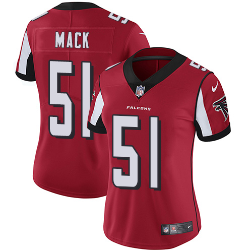 Nike Falcons #51 Alex Mack Red Team Color Women's Stitched NFL Vapor Untouchable Limited Jersey - Click Image to Close